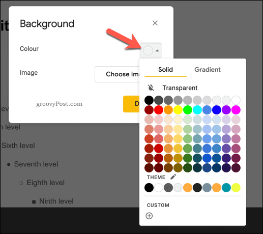 Adicionar uma cor de fundo a um slide mestre no Apresentações Google