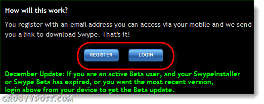faça o login ou registre-se no swype.com