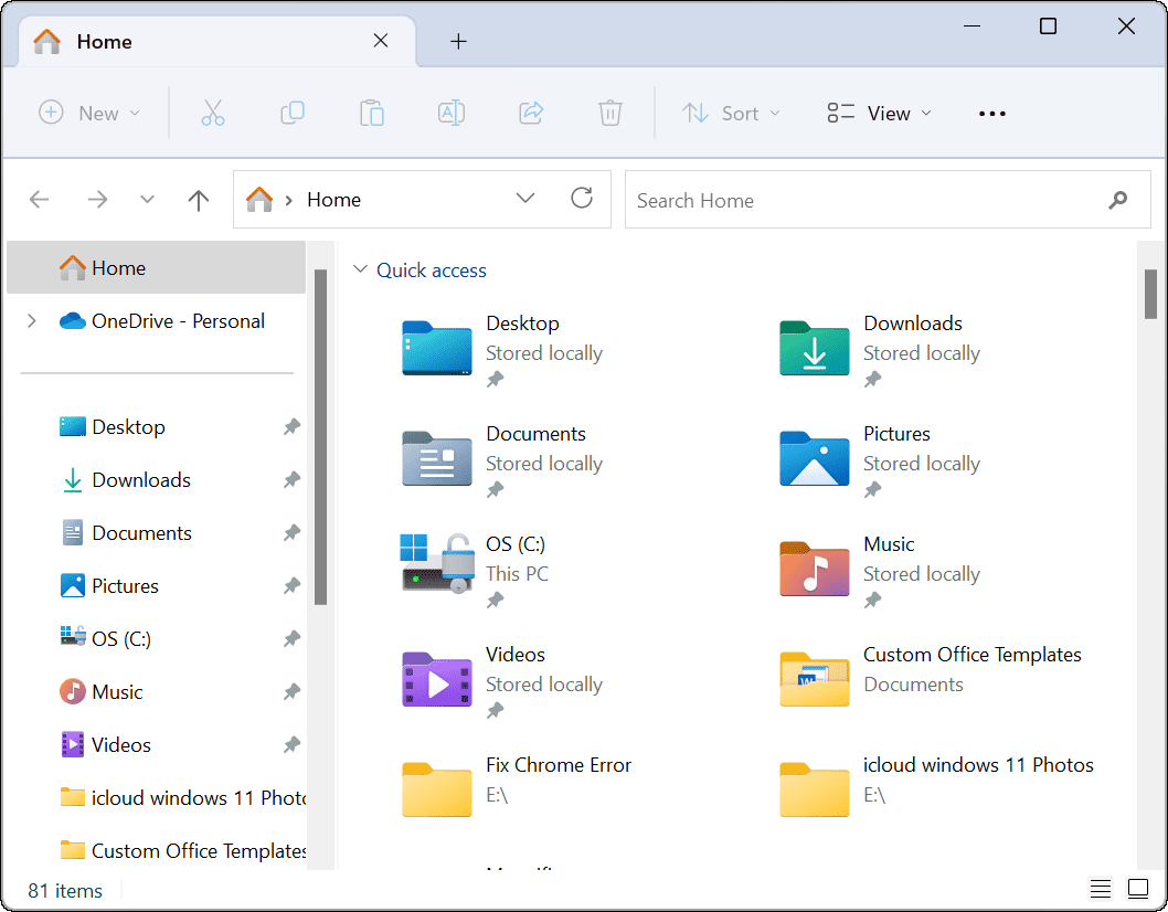 Explorador de arquivos aberto no OneDrive 