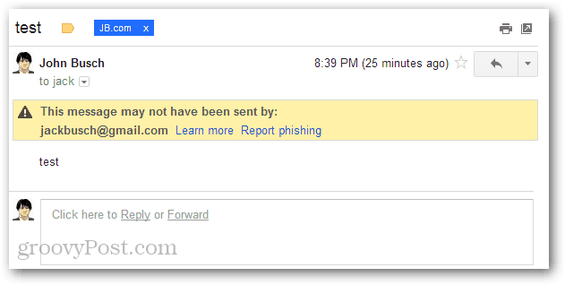 Esta mensagem pode não ter sido enviada por phishing de relatório