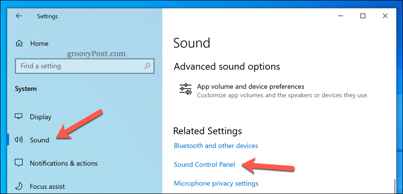 Abra o Painel de Controle de Som no Windows 10