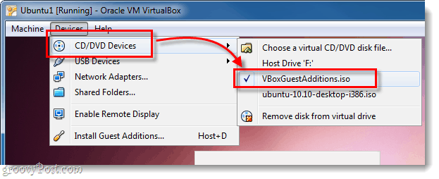 ubuntu dvd cd device selecione vboxguestadditions.iso