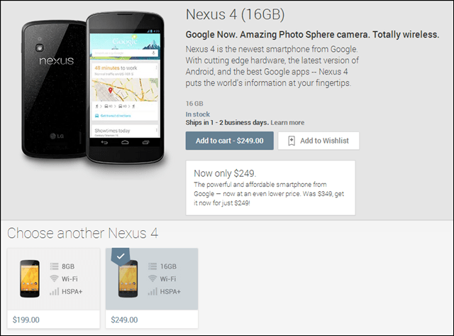 Google descontos Nexus 4 Android Smartphone para US $ 199