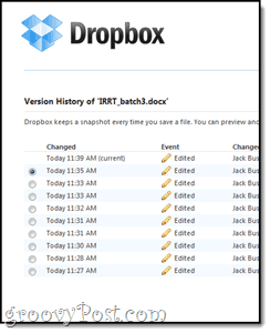 versionamento e backups do dropbox