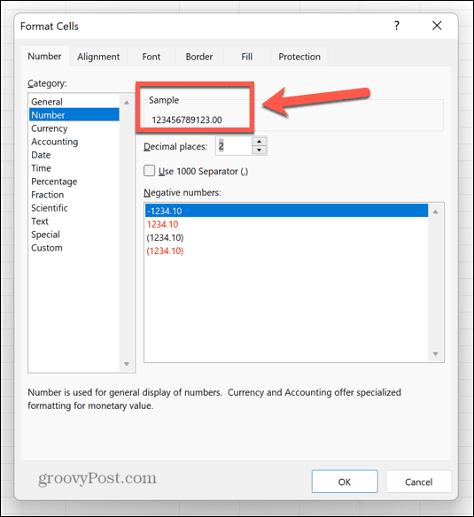 formato de número de exemplo do excel