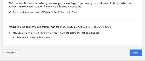 Se a sua página principal tiver um endereço, você pode adicioná-lo para criar uma página de localização no Facebook.