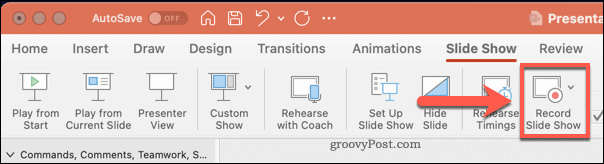 Gravar opções de apresentação de slides no PowerPoint no Mac