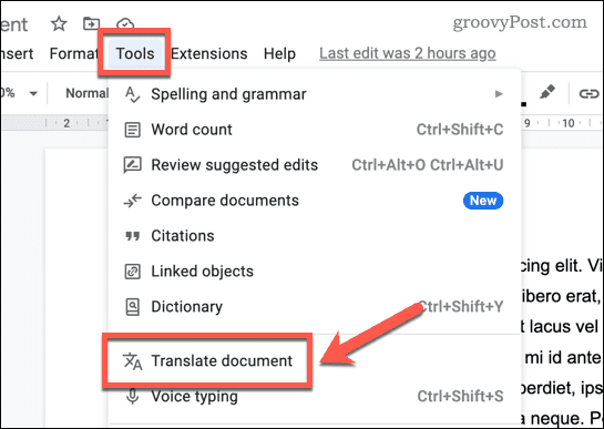 Traduzir um documento no Google Docs