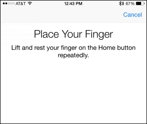 Coloque seu dedo - adicione impressão digital ao Touch ID