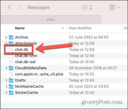 banco de dados de bate-papo de mensagens do mac