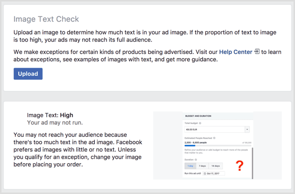ferramenta de verificação de texto de imagem do Facebook