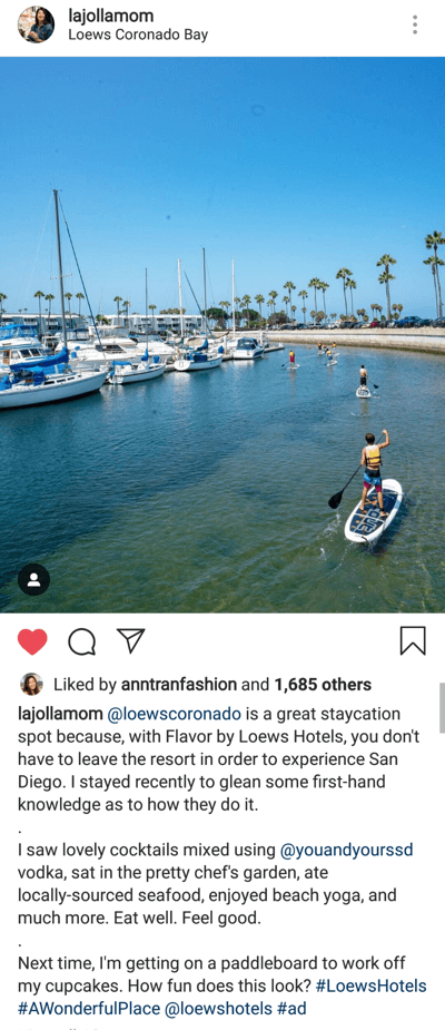 Como escrever legendas envolventes no Instagram, exemplo de postagem com comprimento ideal de legenda com vários parágrafos de lajollamom