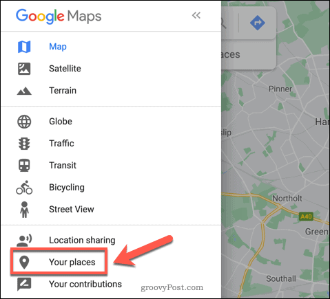 Opção do Google Maps Seus lugares