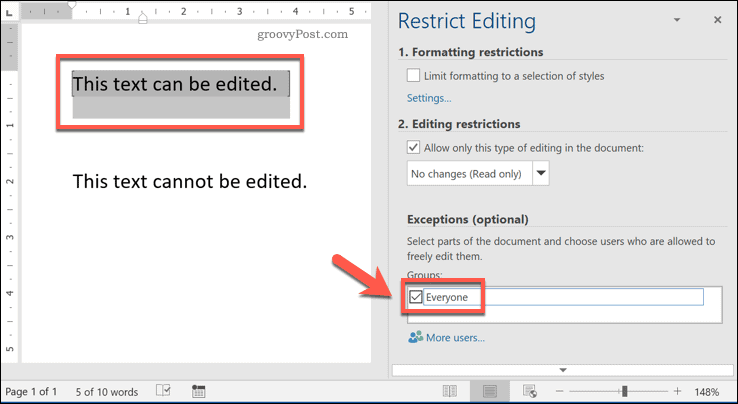 Restringindo o acesso de edição ao texto no Word