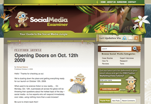 SocialMediaExaminer.com em outubro de 2012.