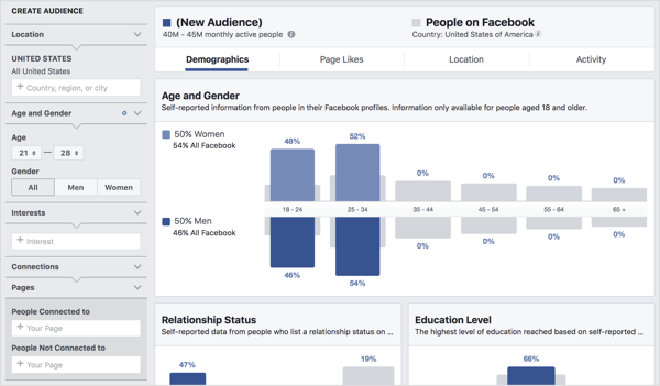 Revele detalhes sobre segmentos de público usando o Facebook Audience Insights.