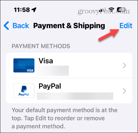 Altere o método de pagamento da sua conta Apple