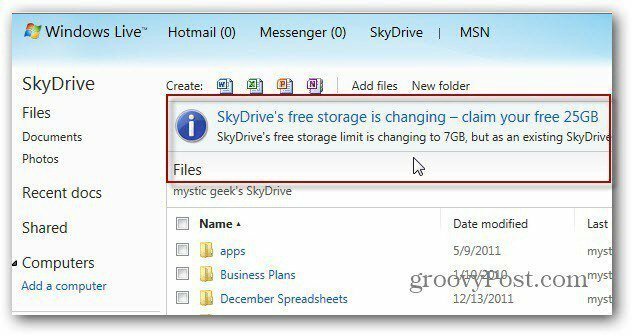 Obtenha seus 25 GB de SkyDrive