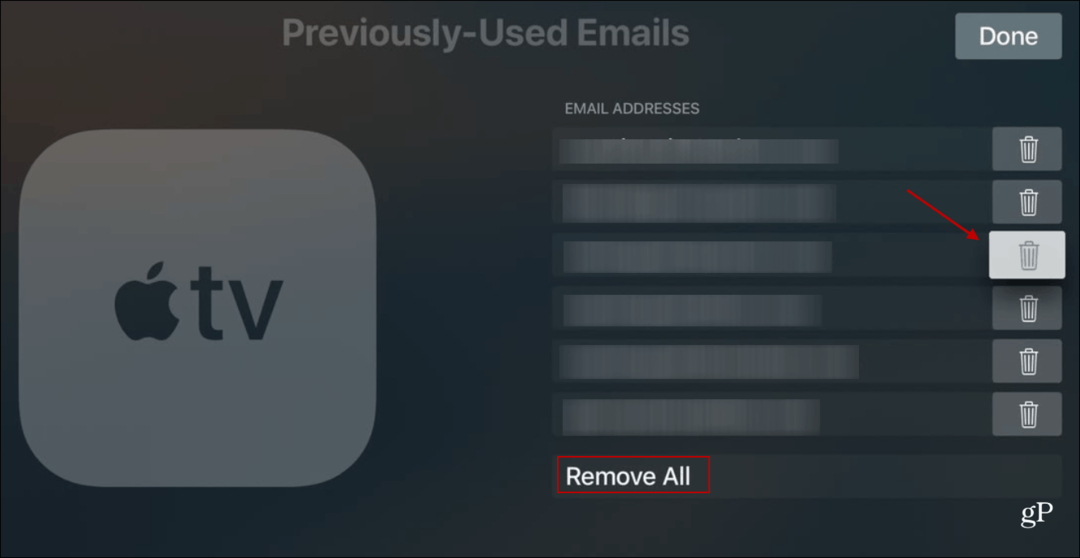 Excluir e-mails usados ​​anteriormente Apple TV