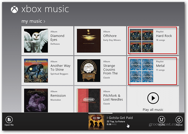 Lista de reprodução exibida no Xbox Music