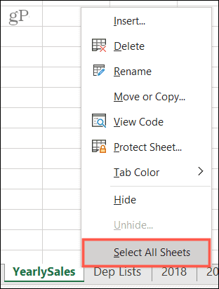 Selecione todas as planilhas no Excel