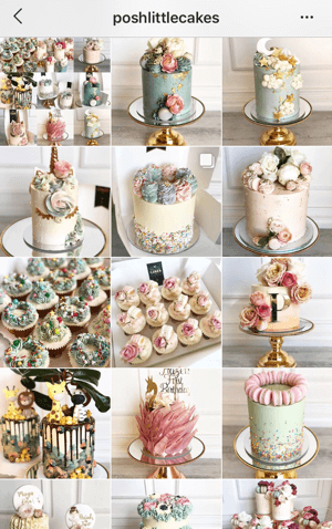 Como melhorar suas fotos do Instagram, amostra do tema do feed do Instagram da Posh Little Cakes mostrando uma paleta de cores suaves