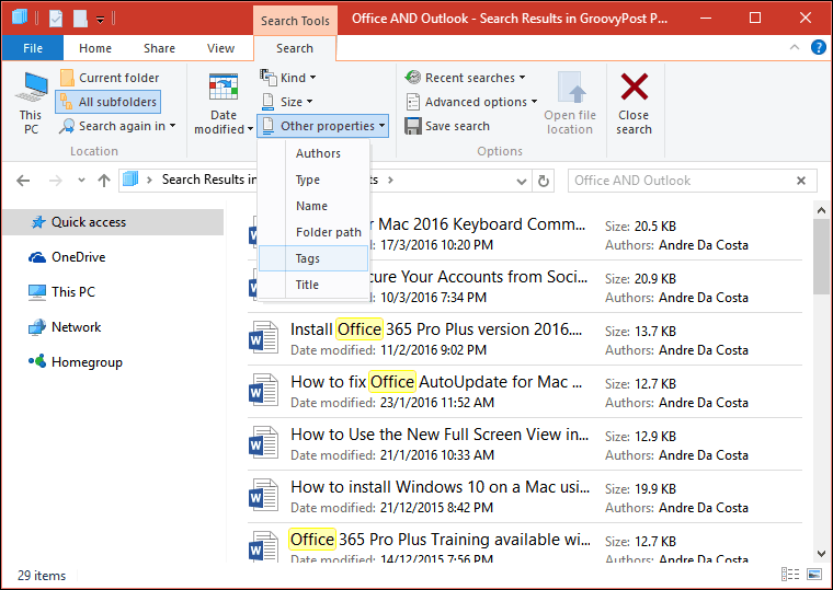 Pesquisa de faixa de opções do File Explorer