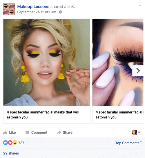 postagens de carrossel de aulas de maquiagem no Facebook