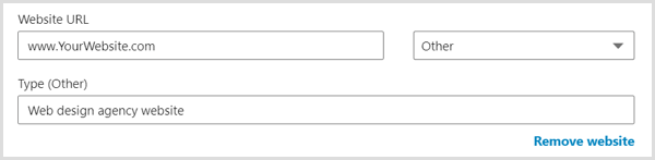 Personalize o rótulo do seu site no perfil do LinkedIn.