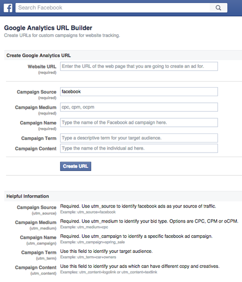 construtor de url do google no facebook