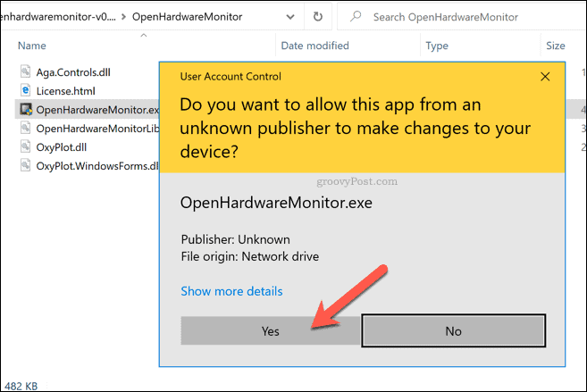 Aviso do UAC do Windows 10 para o Open Hardware Monitor