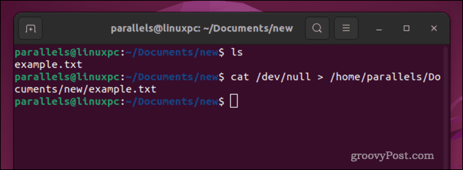 Esvazie um arquivo no Linux usando o comando cat