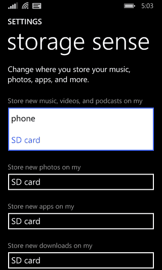 Definir itens para o cartão SD