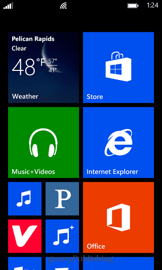 Página inicial do Windows Phone