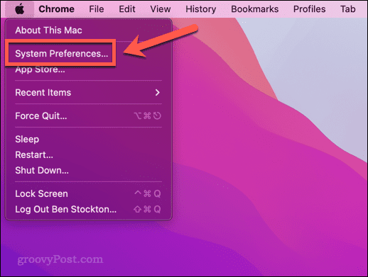 Abra o menu Preferências do Sistema no Mac