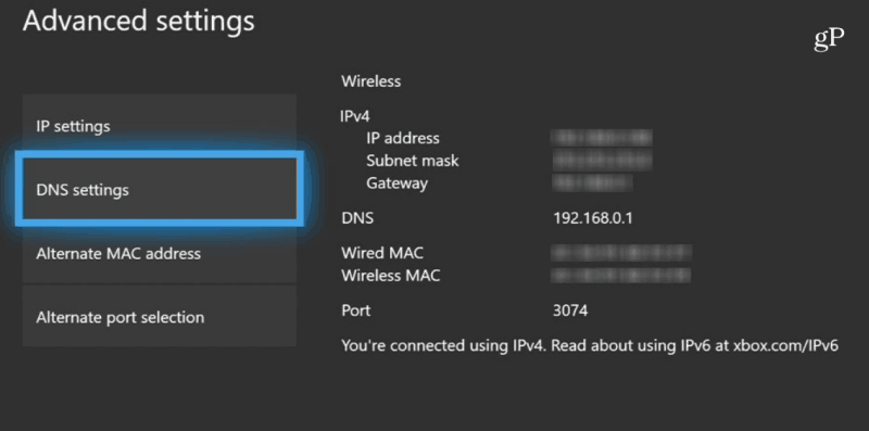 Configurações de DNS do Xbox One