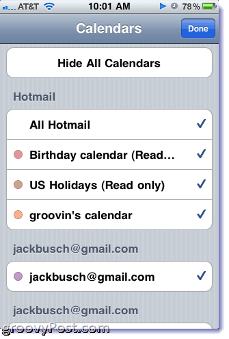 Calendário do Hotmail