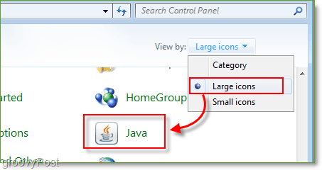 Captura de tela: Painel de controle do Windows 7 Iniciar Java