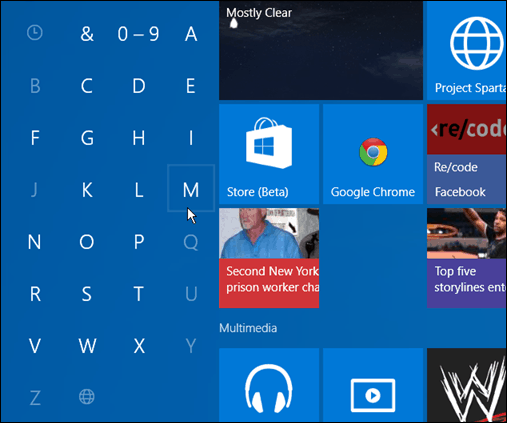 Pesquisar aplicativos primeira letra do Windows 10