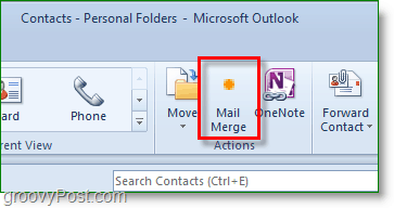 Captura de tela do Outlook 2010 - clique em mala direta