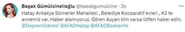 Um pedido de ajuda de Başak Gümülcinelioğlu! A mãe dele ficou presa no terremoto...