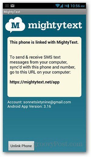 tela android mightytext