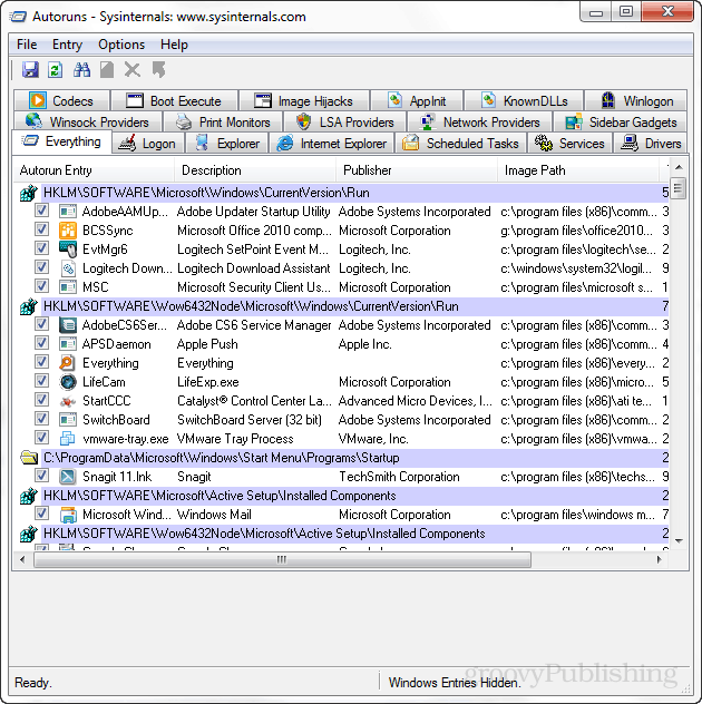 Autoruns Sysinternals ajuda a gerenciar itens de inicialização do Windows