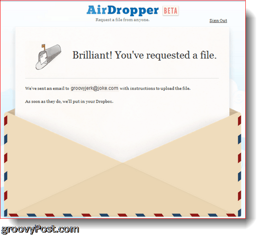AirDropper Dropbox - O arquivo foi enviado