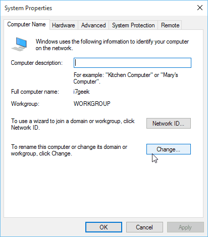 Nome do computador das propriedades do sistema do Windows 10