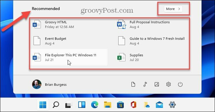 Mostrar itens recomendados Windows 11
