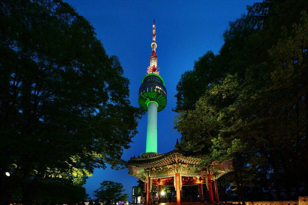 Vista noturna da N Seoul Tower 