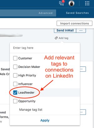 Marcação de contatos no LinkedIn Sales Navigator.