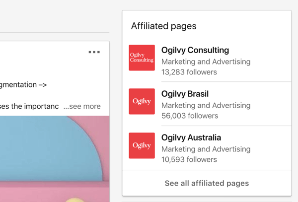 Páginas de empresas afiliadas da Ogilvy no LinkedIn.