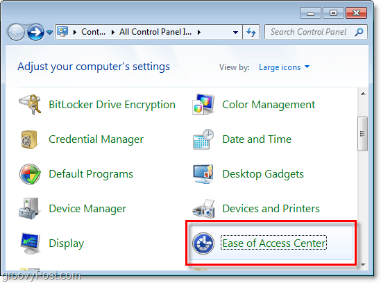 Entre no Centro de Facilidade de Acesso através do painel de controle do Windows 7